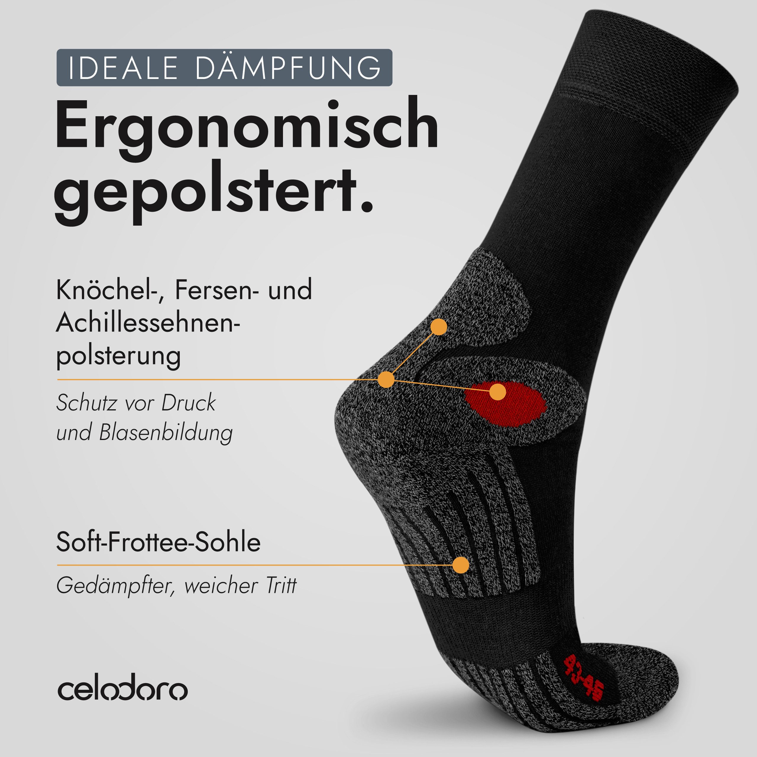 celodoro Arbeitssocken 4 Paar Wandersocken, Arbeitssocken & Sportsocken Anti-Schweiß