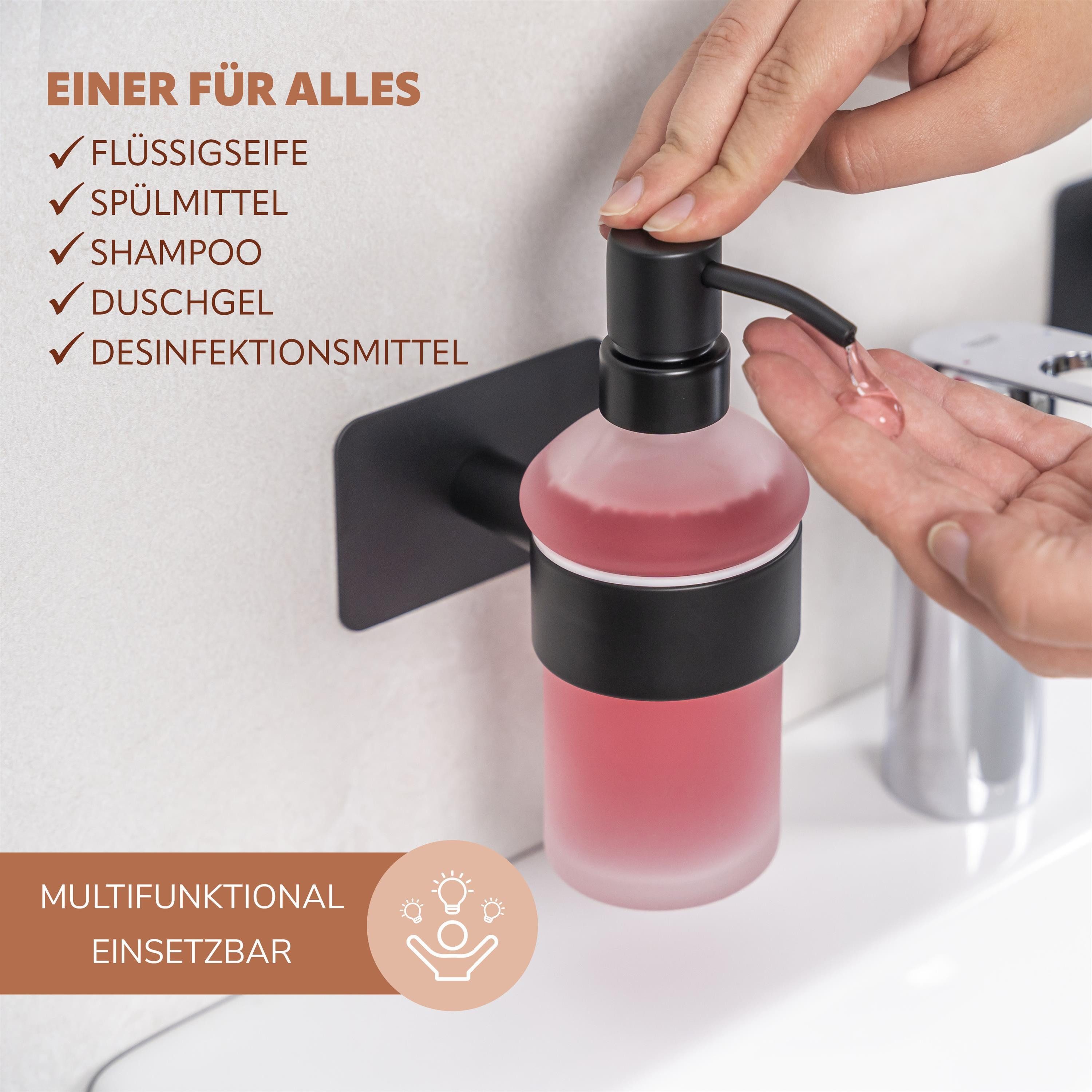 bremermann Seifenspender Bad-Serie PIAZZA BLACK TAPE - mit Klebepad, schwarz, (1-tlg)