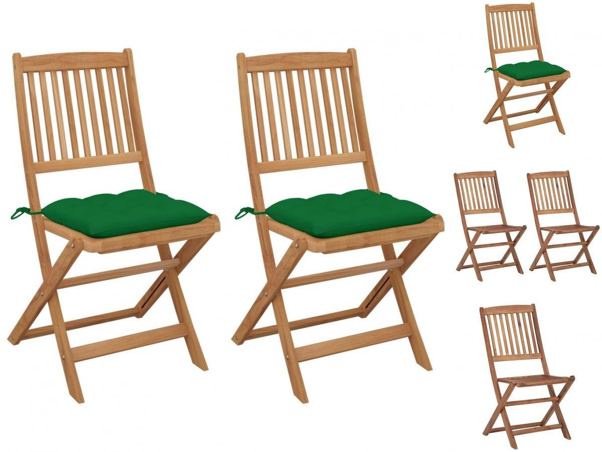 vidaXL Gartenstuhl Klappbare Gartenstühle 2 Stk mit Kissen Massivholz Akazie Holz