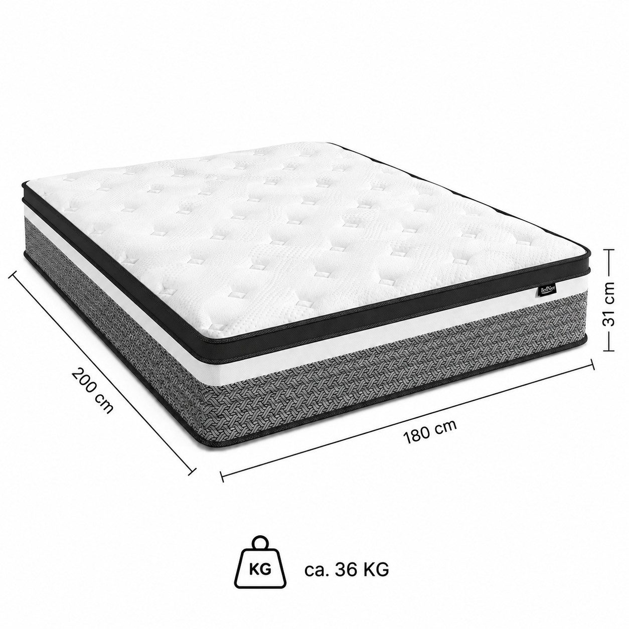 Taschenfederkernmatratze H3 – 7-Zonen orthopädische Matratze 180 x 200 cm, Bednew, 31 cm hoch, mit Comfort Memory-Schaum Schicht. Inklusive 101 Nächte Probeschlafen.