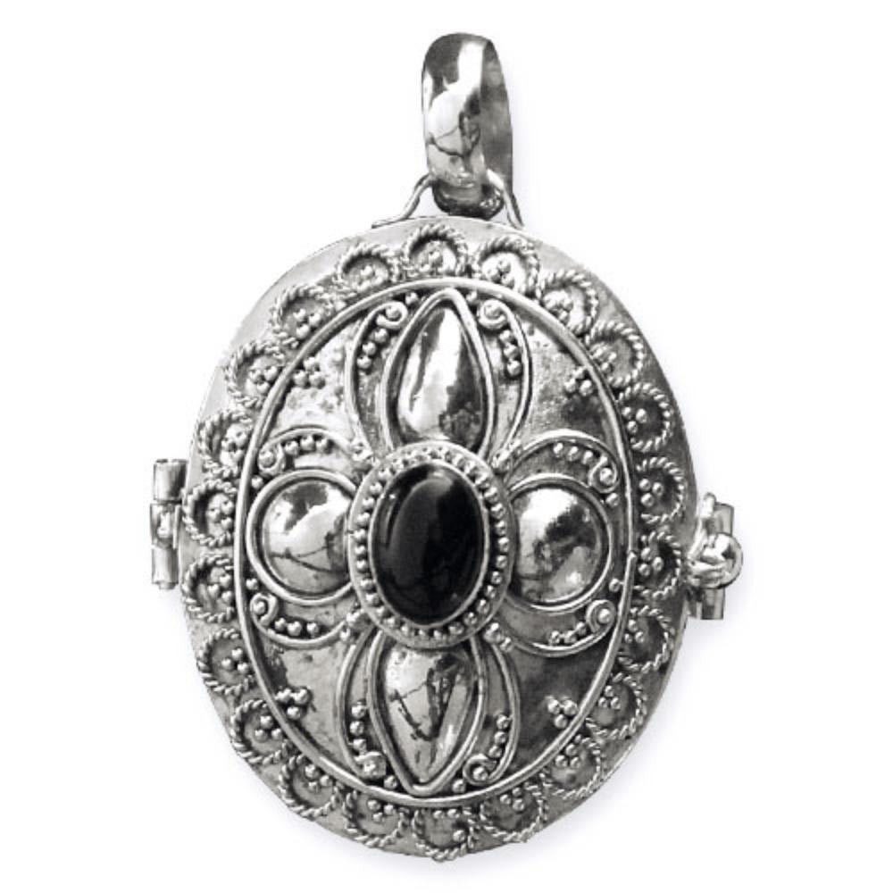 etNox Medallionanhänger Medaillon Silber: Schmuckanhänger mit Onyx, gestempelt