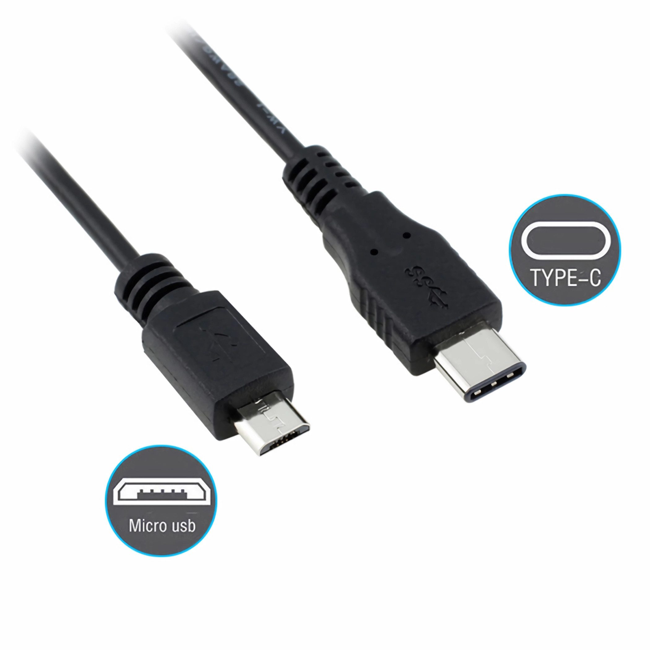 Bolwins R19 USB Typ C auf micro USB Stecker Datenkabel Ladenkabel Adapter 1m USB-Kabel, USB Typ-C 3.1 Stecker, Micro-USB 2.0 (Micro-B 5-Pin) Stecker (100 cm), Schnellladen & Datentransfer, Plug & Play