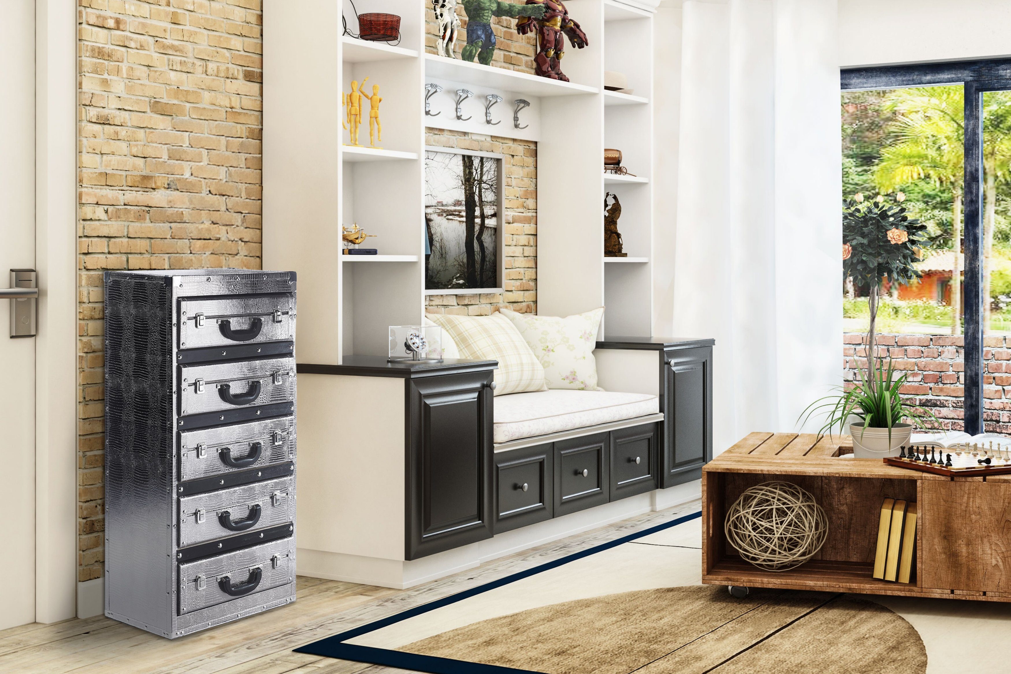 Kobolo Regal Kommode in Kofferoptik - Silber - 5 Fächer günstig online kaufen