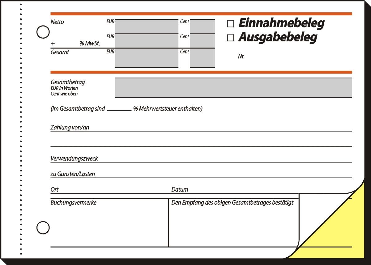 Formularblock Ausgabe-/Einnahmebeleg A6 quer 1. und 2. Blatt bedruckt selbstdurchsc.