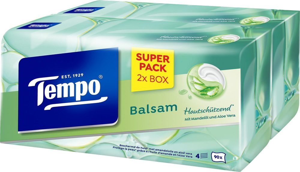 TEMPO Papiertaschentücher Tempo Taschentücherbox Balsam 4-lagig weiß, 180 Tücher