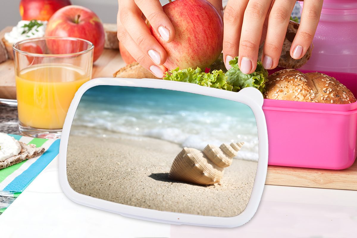 Kinder, Kunststoff Brotdose Lunchbox Mädchen, Strand - - (2-tlg), Erwachsene, für rosa Kunststoff, MuchoWow Muschel Brotbox Snackbox, Meer,