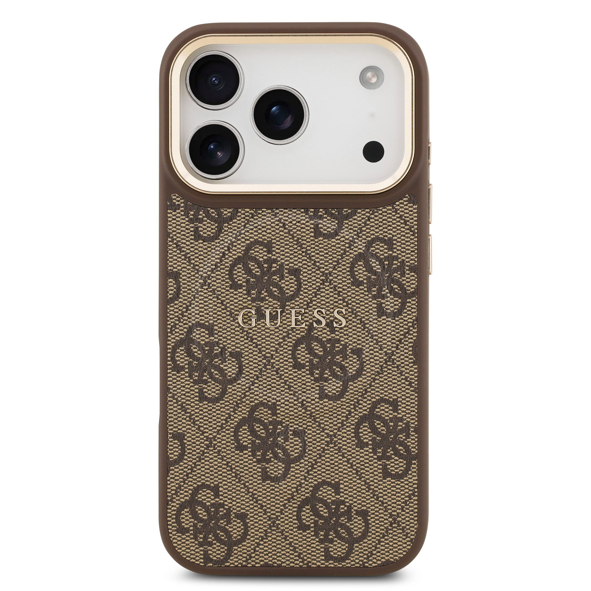 Guess Handyhülle GUESS Case für iPhone 17 Pro Goldrahmen Magsafe Handyhülle Cover Braun