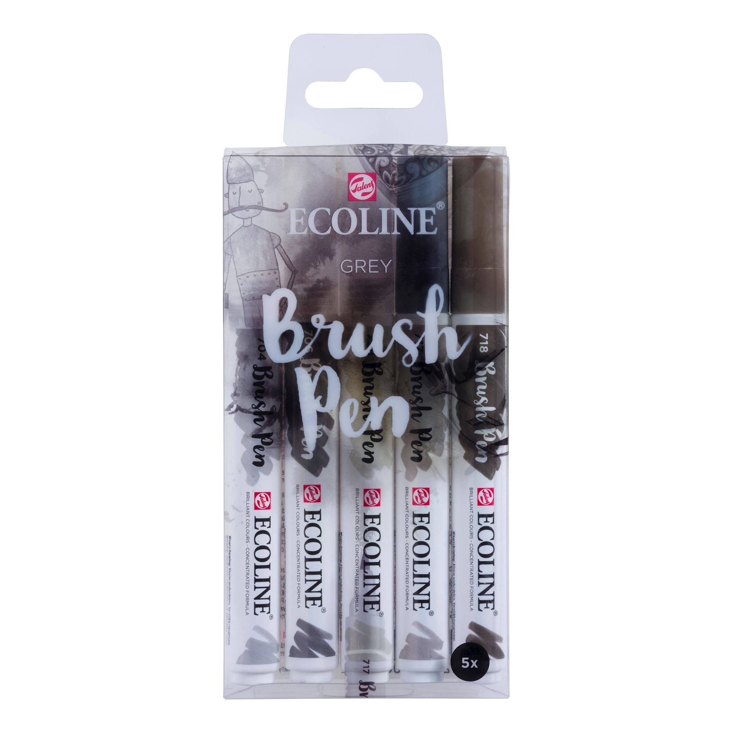Talens Aquarellstifte ECOLINE Brushpen Set 5, Grautöne (Grey)