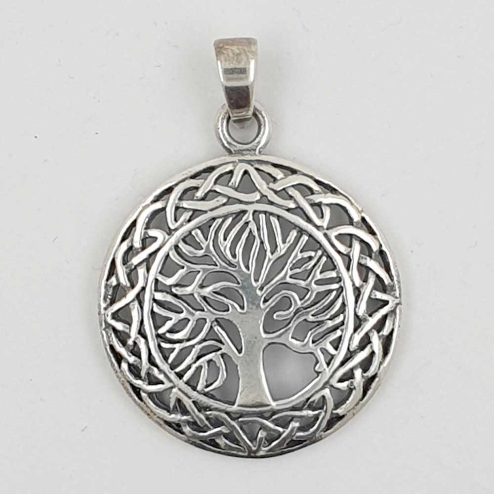HOPLO Kettenanhänger Baum Schmuck Anhänger keltischer Knoten 925er Silber 27 mm Durchmesser