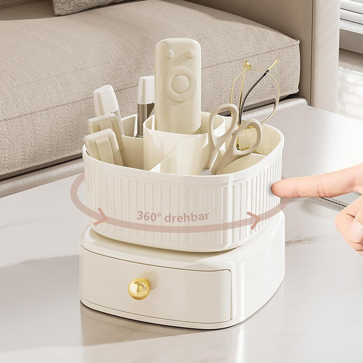 Luxus-Kosmetik-Aufbewahrungsbox, 360° Bürsten-Aufbewahrungsbox Grün Leichte drehbare Organizer mit Schublade Make-Up götäzer