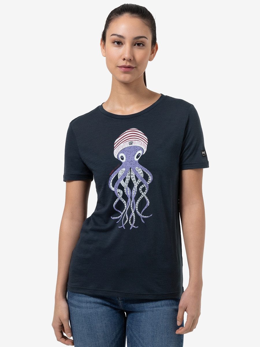 SUPER.NATURAL T-Shirt für Damen, Merino OCTOPUSSY Tier Motiv, Reise, bunt