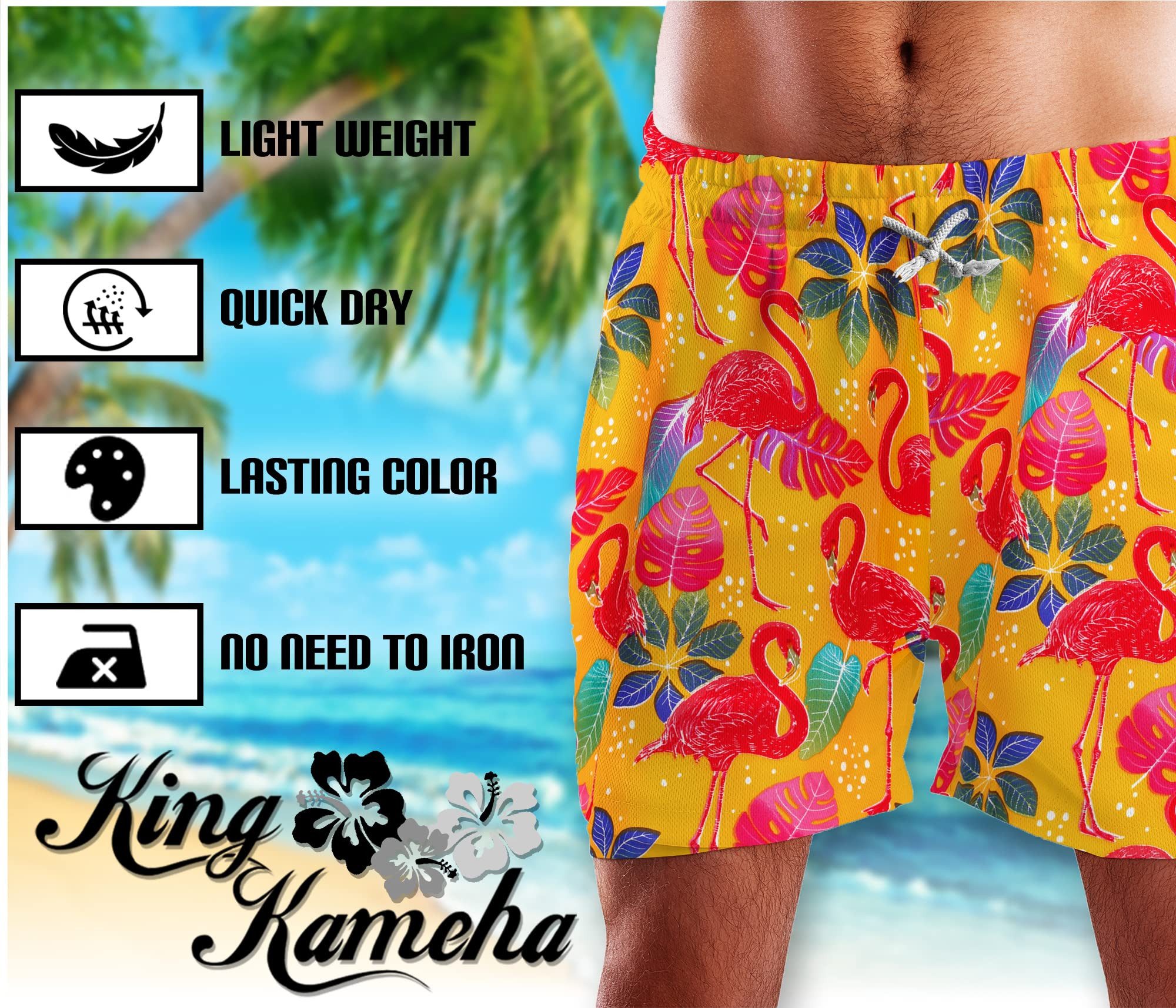 King Kameha Badeshorts Funky Flamingos Hawaii Bade-Shorts Mesh-Einsatz Verschluss Kordelzug Mit integriertem Mesh-Innenslip für extra Komfort