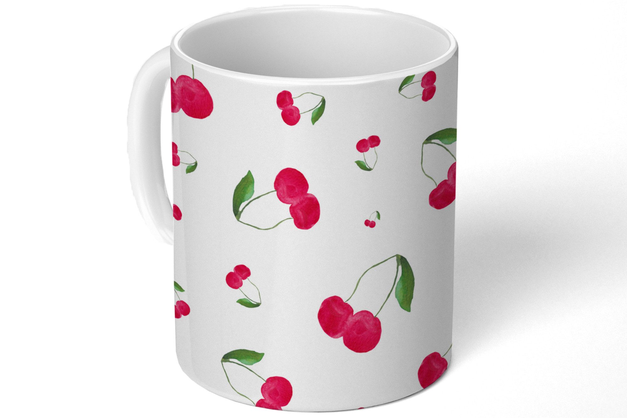 MuchoWow Tasse Kirschen - Rote Früchte - Weiß, 1-tlg., Keramik, Kaffeetassen, Teetasse, Becher, Kaffeebecher, Geschenk