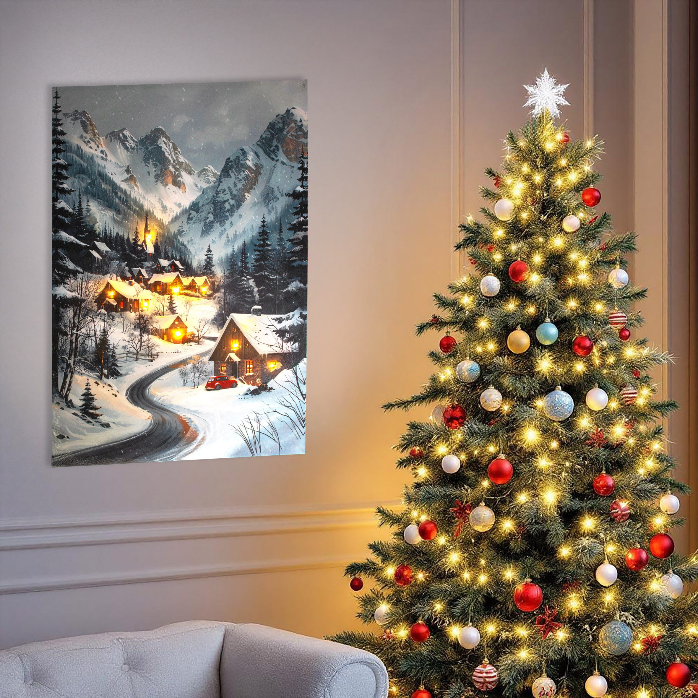 Spetebo Wandbild Weihnachts Wandbild mit LED Beleuchtung - 58 x 38 cm, Weihnachtsbild (Anzahl, 1 St), mit Öse zum Aufhängen – Bild 5 von 5