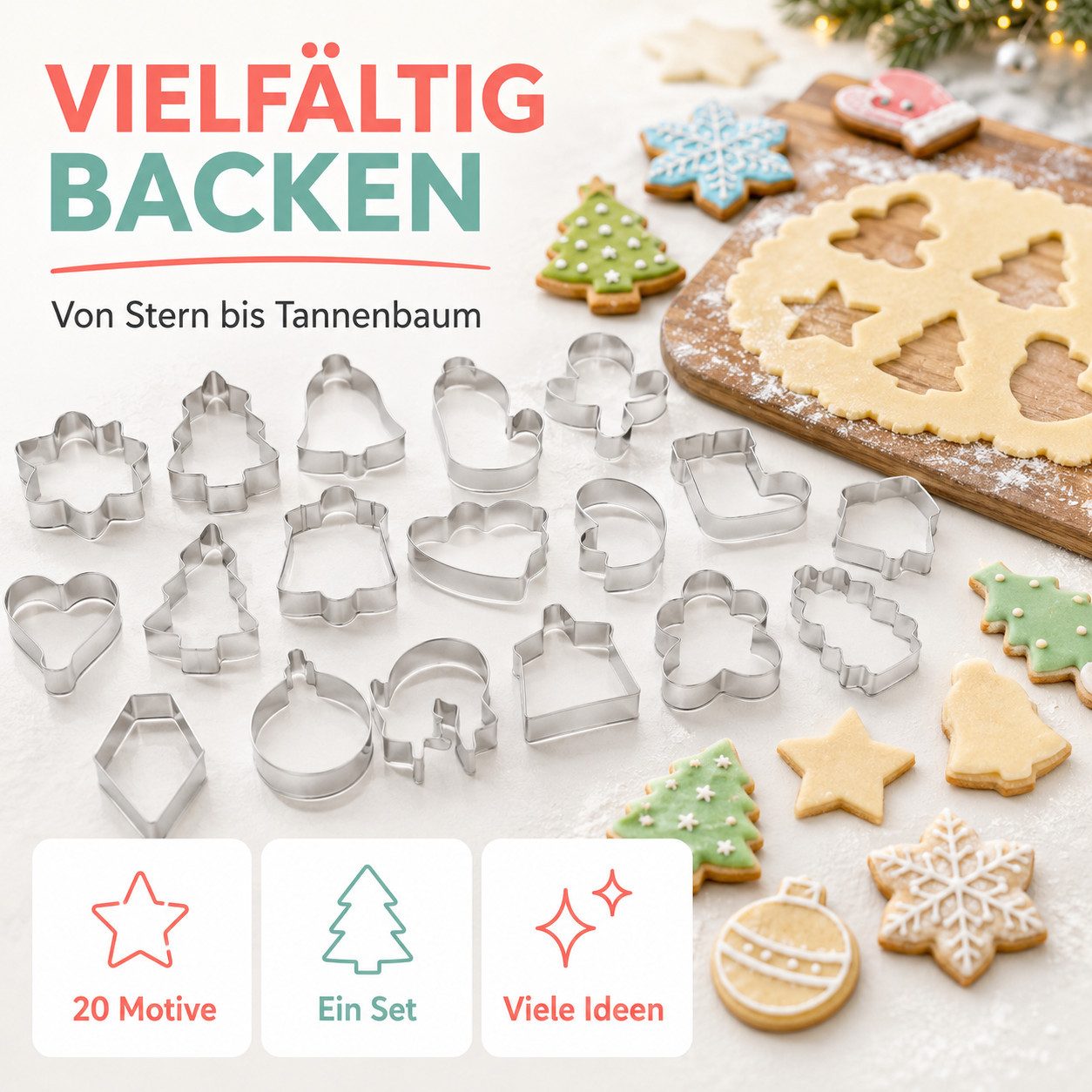 MerryXmas Ausstechform 20 Weihnachts-Ausstechformen aus Metall für Plätzchen, (20er Set, 20-St., 20-teilig) – Bild 5 von 5