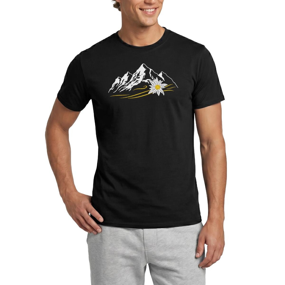 Spreadshirt T-Shirt Berglandschaft Bergliebe Alpen Mit Edelweiß Männer T-Shirt (1-tlg)