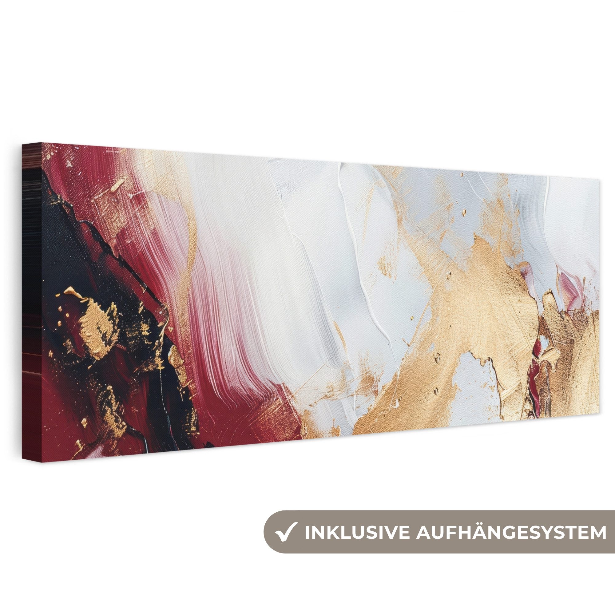 OneMillionCanvasses® Leinwandbild Panorama Rot - Abstrakt - Gold - Modern, Fotodruck (1 St), Wandbild, Deko Schlafzimmer Wohnzimmer Flur 60x20 cm
