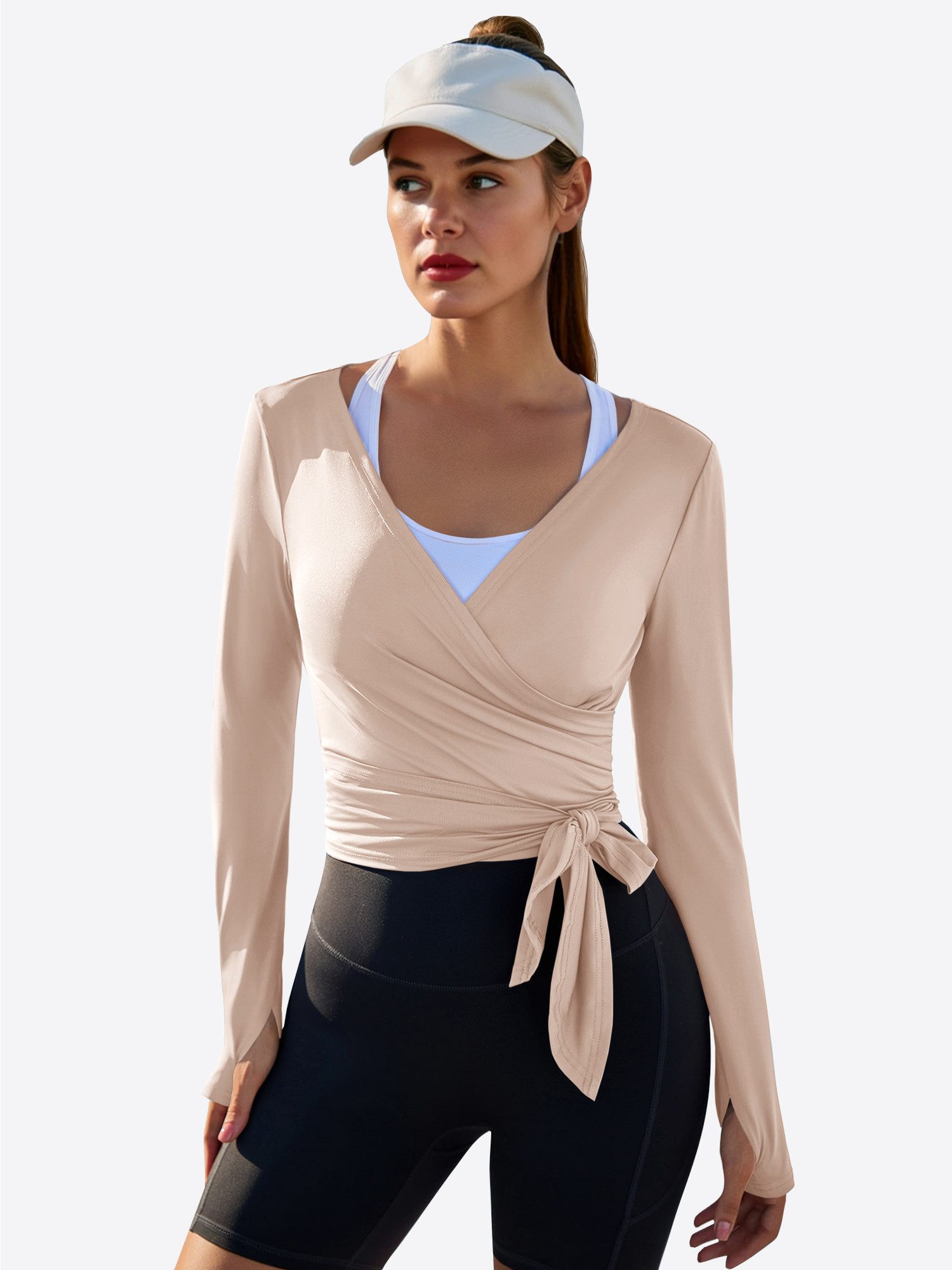 Imily Bela T-Shirt Damen Wickeloberteile Langärmlige Sportshirts (Packung, 1-tlg., 1per-Pack) einfarbig