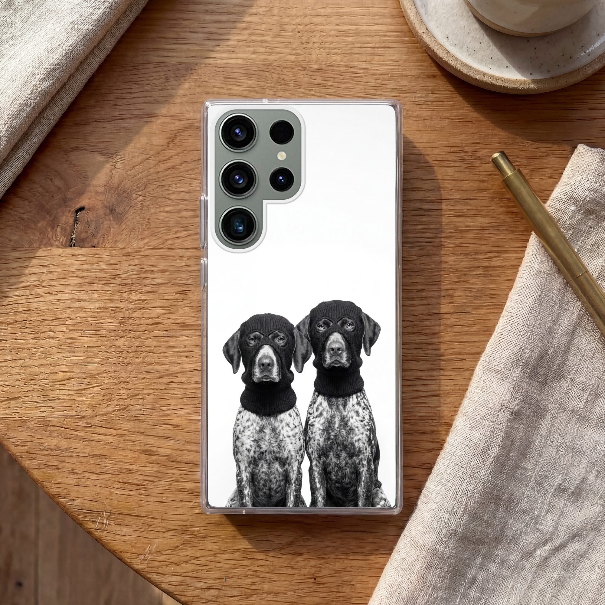 MuchoWow Handyhülle für Samsung Galaxy S23 Ultra Hunde - Balaclava - Schwarz - Weiß