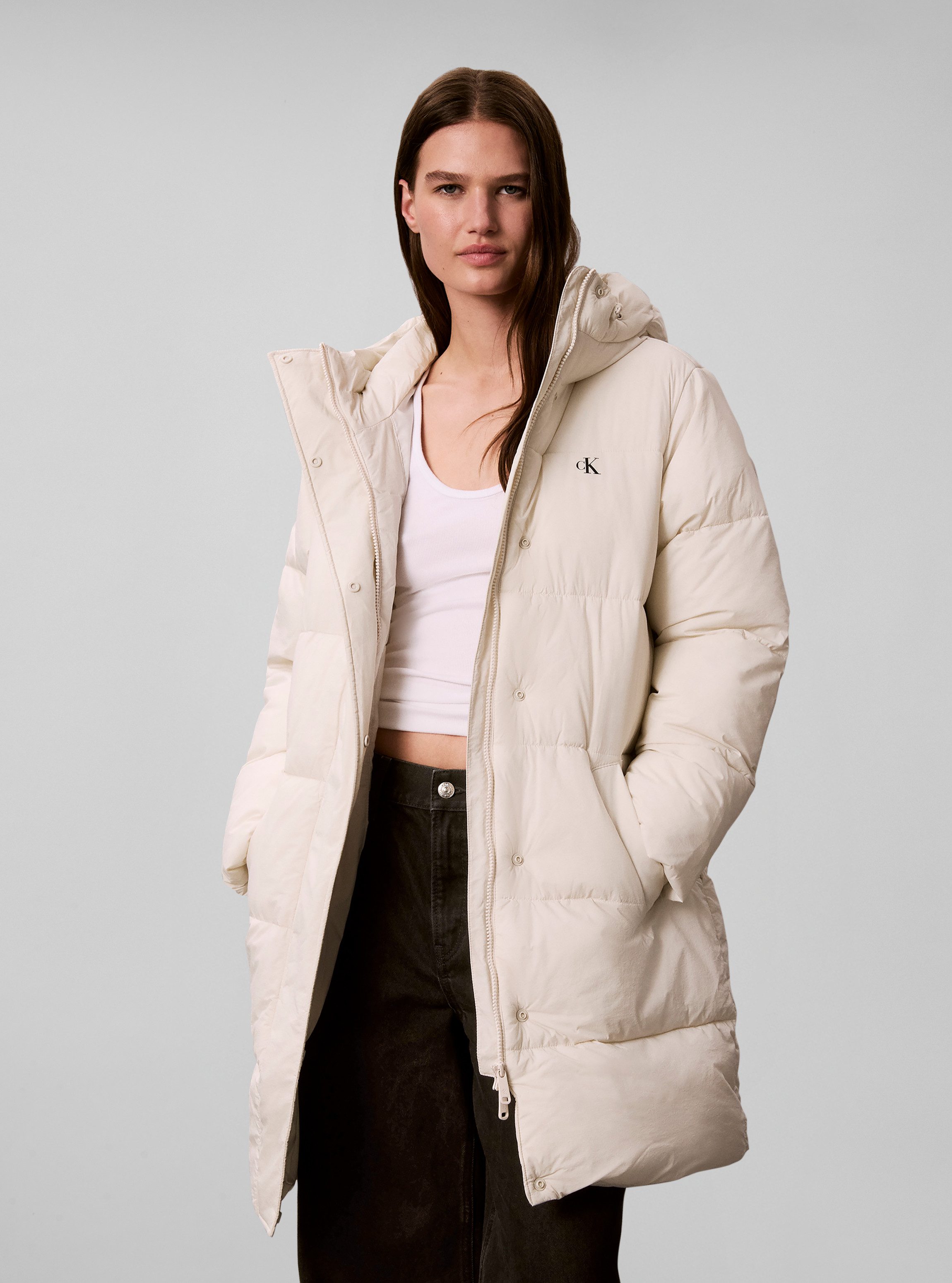 Calvin Klein Jeans Steppmantel BELTED MIDWEIGHT LONG PUFFER Mit Rundhalsausschnitt, regular fit