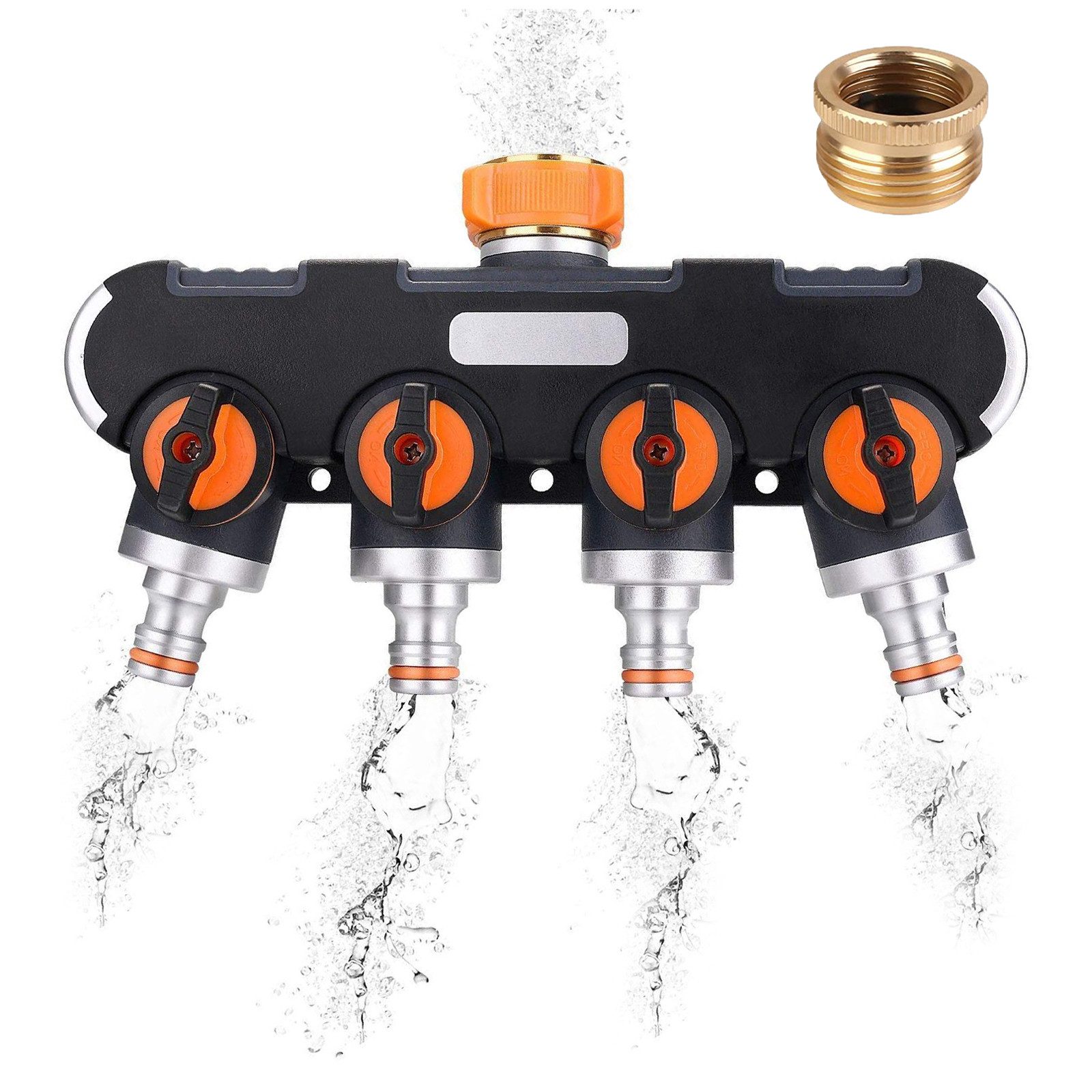 Jibenhome Schlauchverbinder Wasserspalter mit Ventil für 3/4 '' und 1/2 '' Wasserhahn Garten Hof, 4-Wege-Wasserverteiler Wasserhahn-Splitter Verstellbar Bewässerung