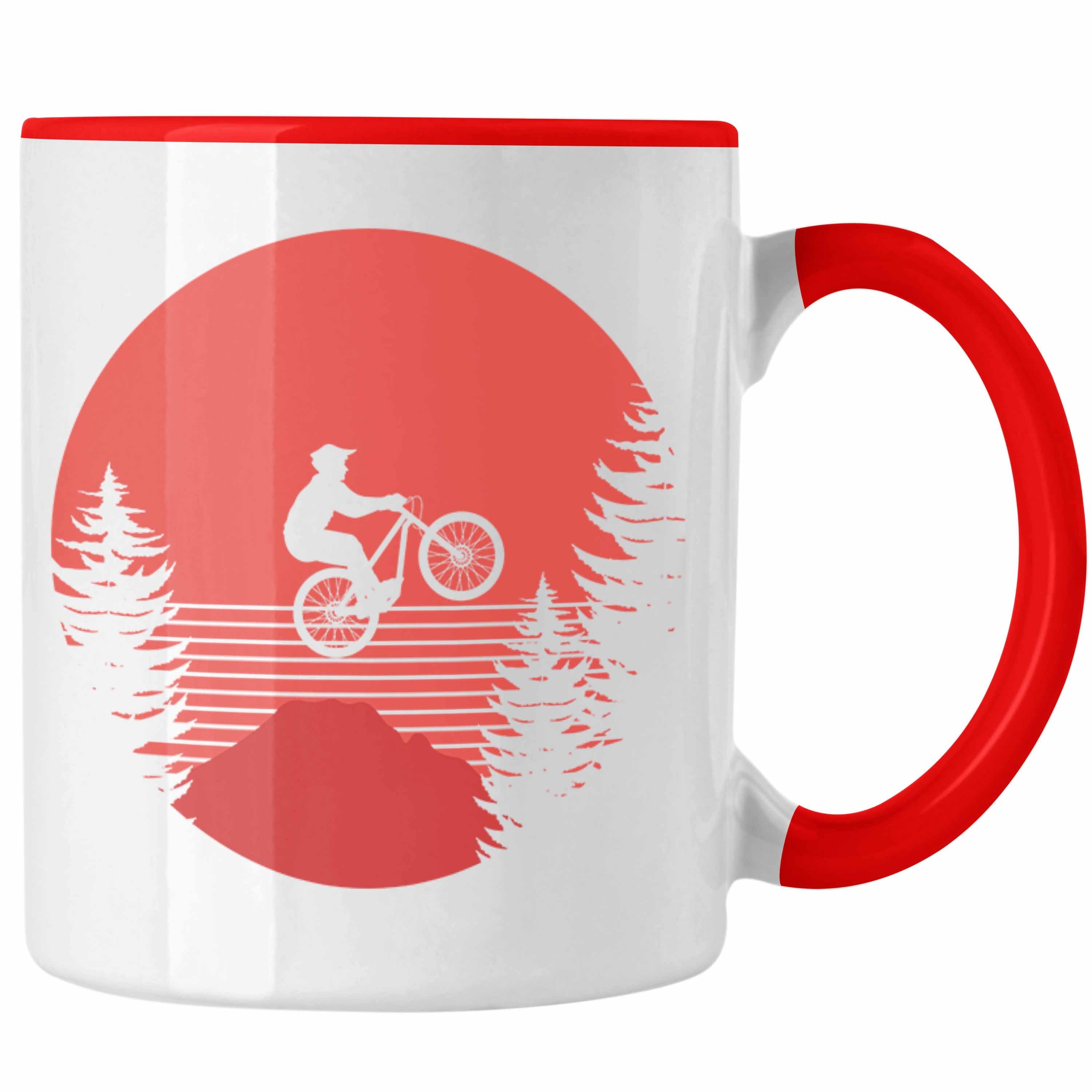 Trendation Tasse Trendation - Moutainbike Geschenk Tasse Mountainbiker Geschenkidee Kinder Kaffeetasse Männer Accessories Grafik MTB Herzschlag Rot