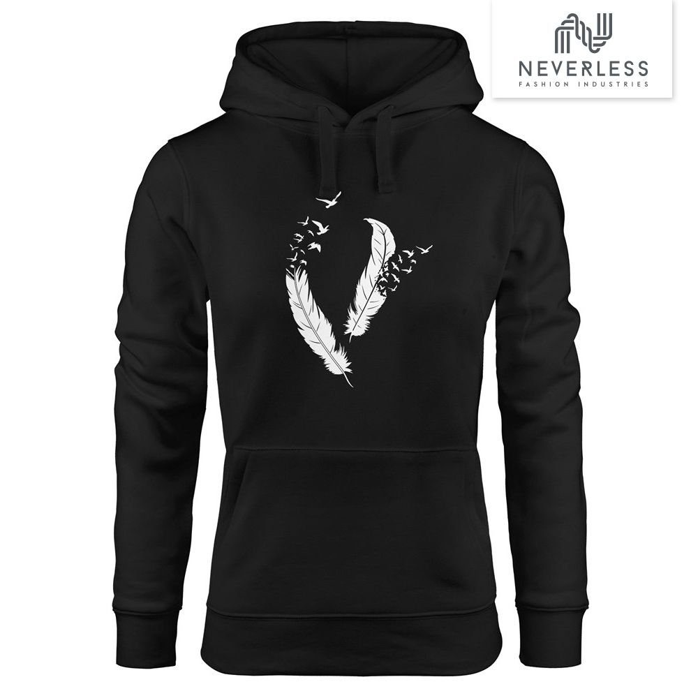 Neverless Hoodie Hoodie Damen Feder Vögel Sweatshirt Kapuze Kapuzenpullover günstig online kaufen