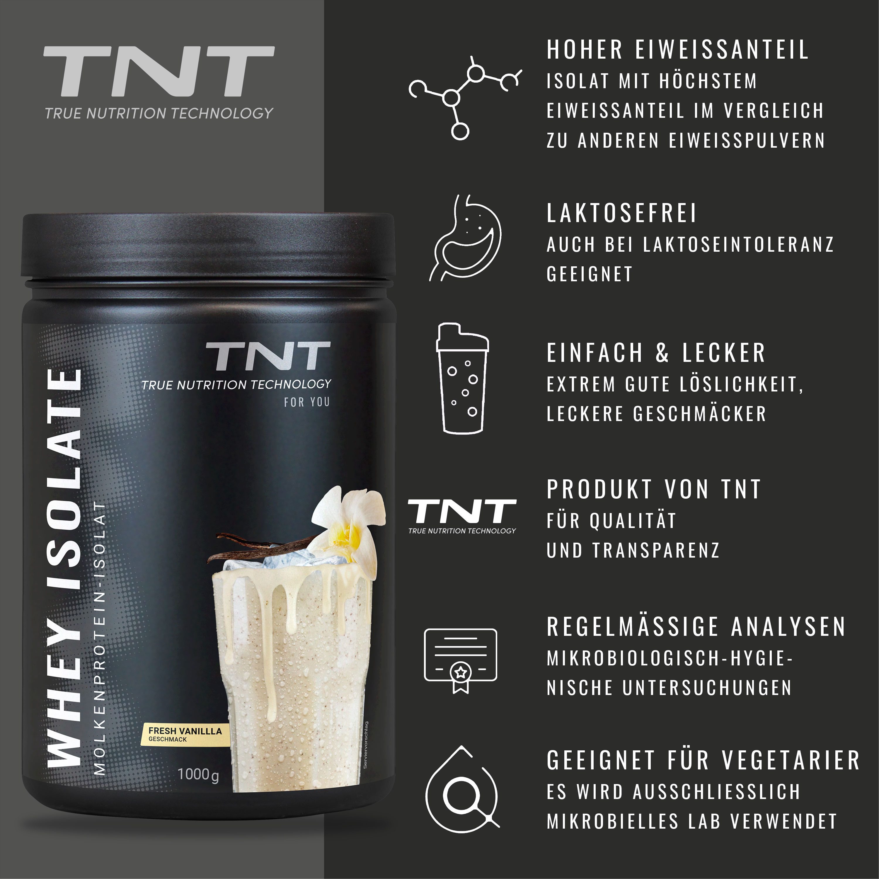 TNT (True Nutrition Technology) Whey Isolate - High-Protein-Drink mit wenig Kohlenhydraten und Fett Pulver