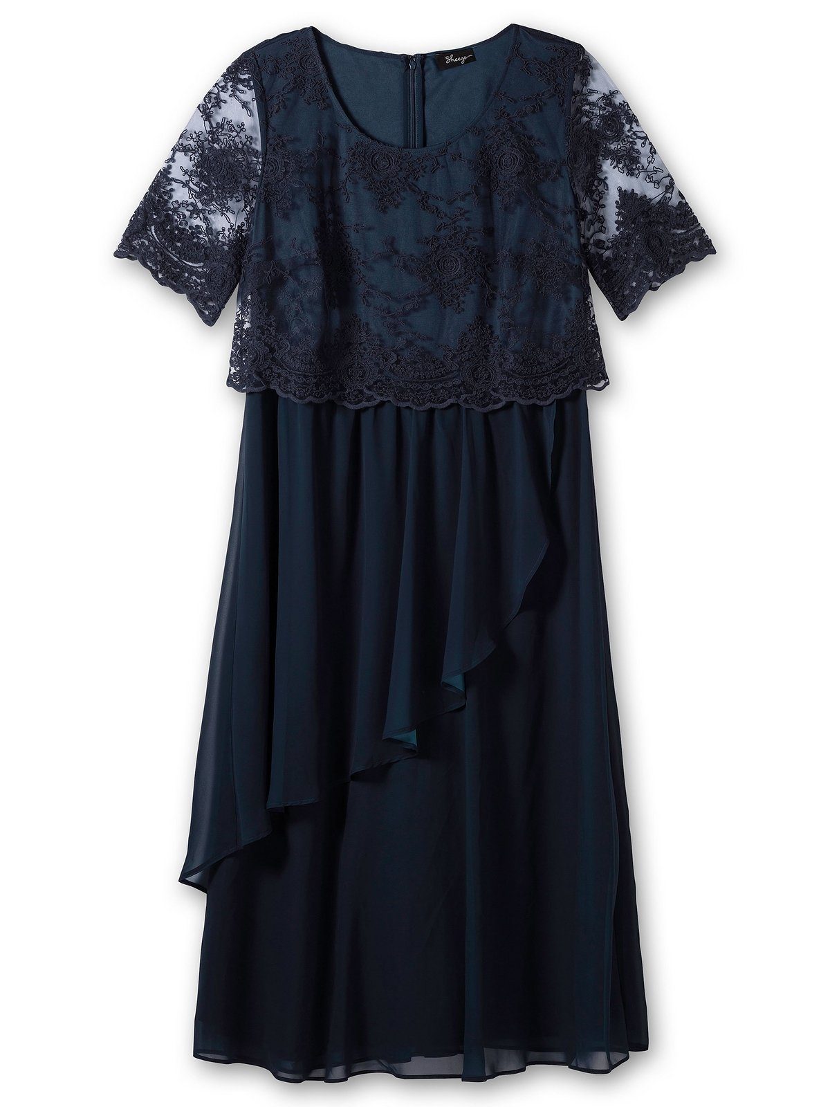 Sheego Abendkleid Große Größen mit besticktem Mesh-Oberteil