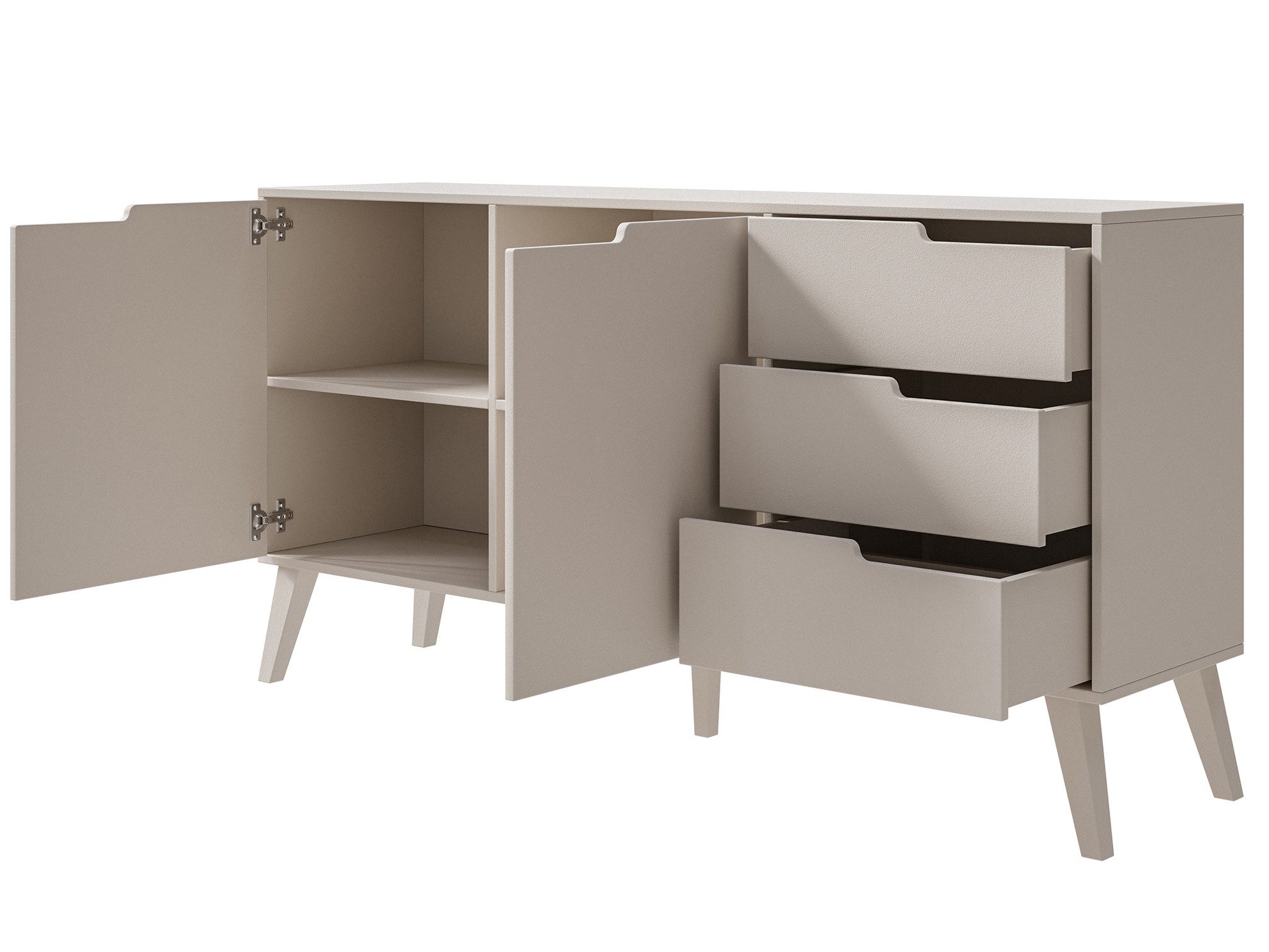 Beautysofa Kommode NOREL modernes Design mit drei Schubladen und zwei Schränken (erhältlich in Braun Walnuss & Cashmere), Breite: 160 cm – Bild 3 von 5