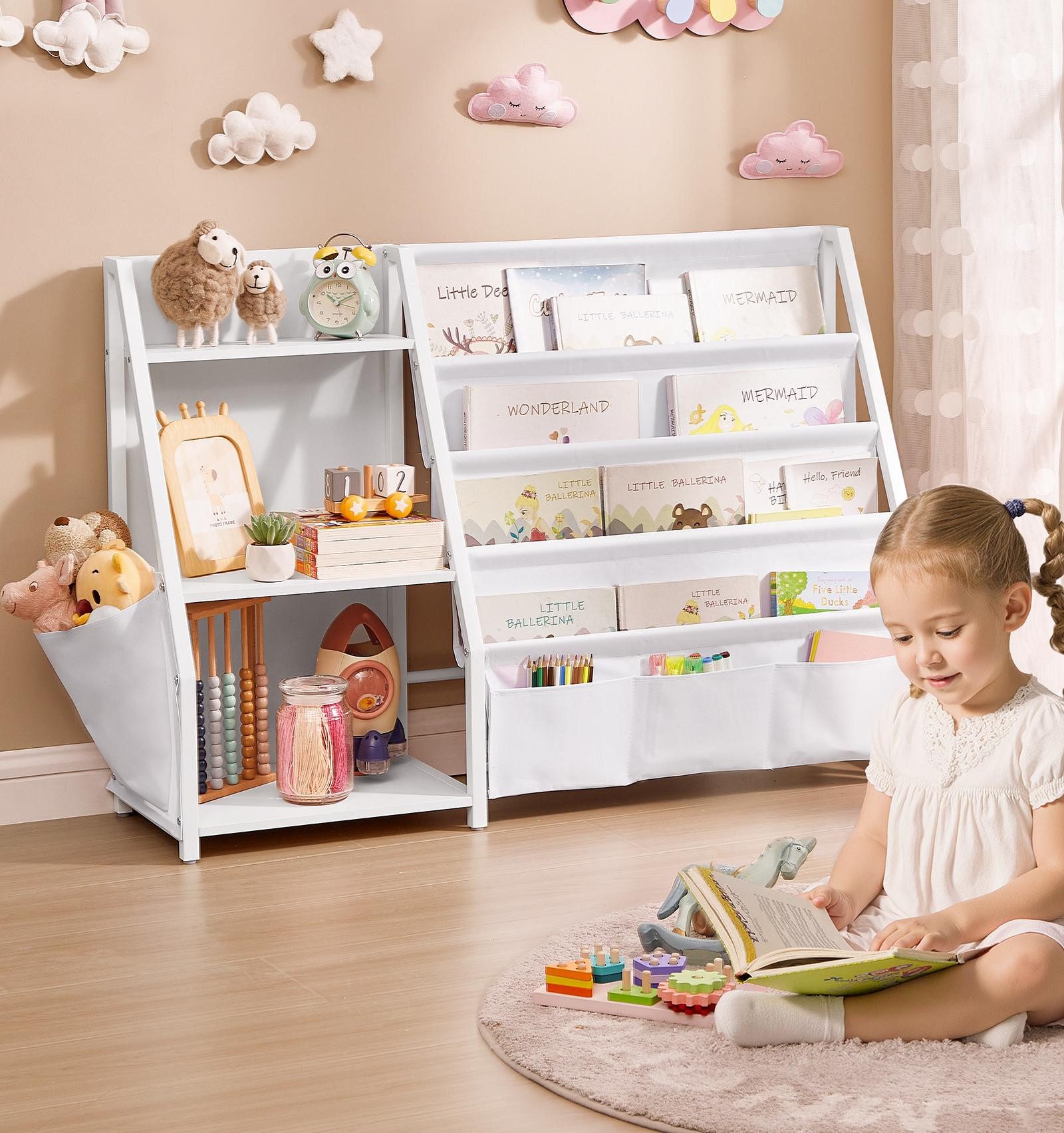 SONGMICS Spielzeugtruhe, Bücherregal Kinder, Spielzeugregal, mit Seitentasc günstig online kaufen