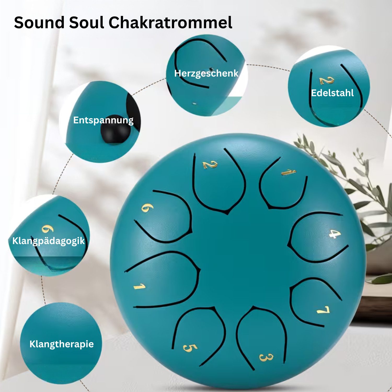 XCOAST Klangschalen Chakra Trommel – Zungentrommel für Meditation, Yoga & Energieharmonie