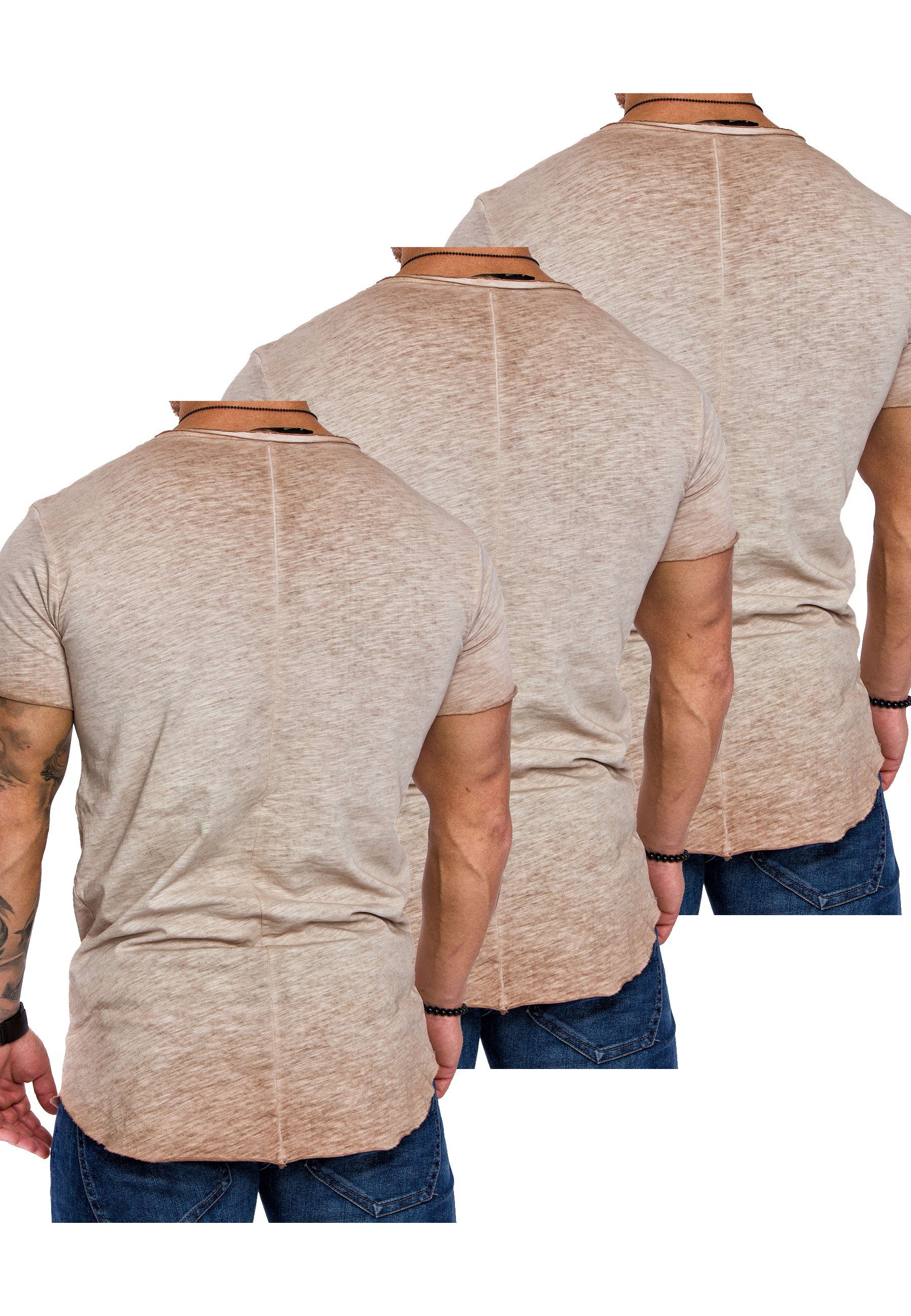 Herren NYC T-Shirt Basic Amaci&Sons (3er-Pack) 3er-Pack T-Shirt Herren Beige) T-Shirts Oversize mit 3. V-Ausschnitt (3x