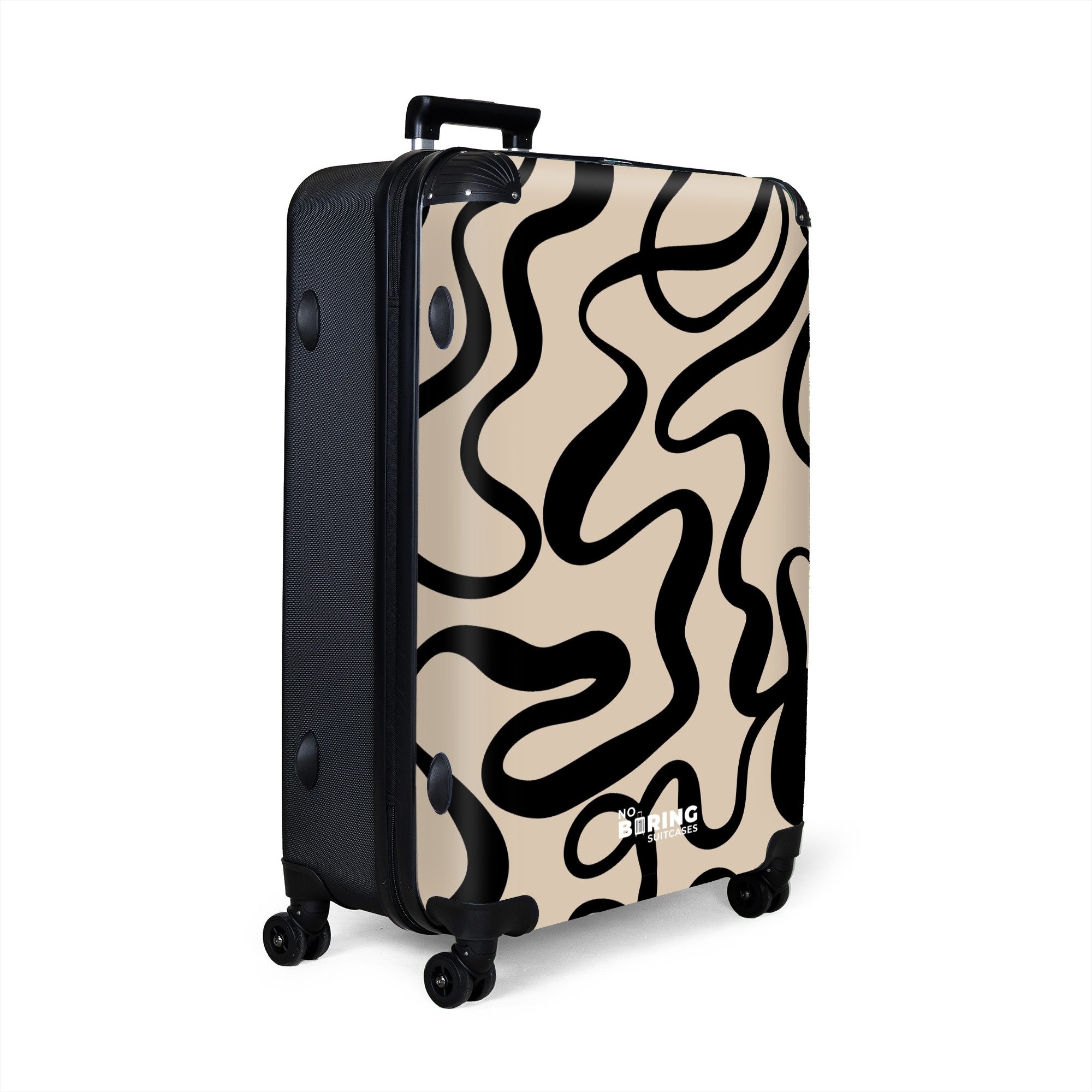NoBoringSuitcases.com© Hartschalen-Trolley Beige mit schwarzen abstrakten günstig online kaufen