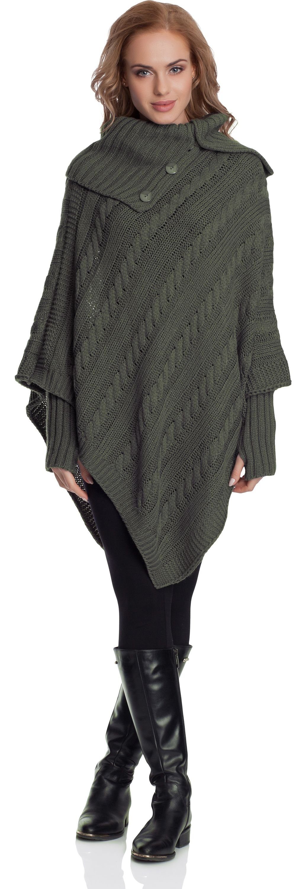 Merry Style Strickponcho Damen Poncho N4293 Khaki