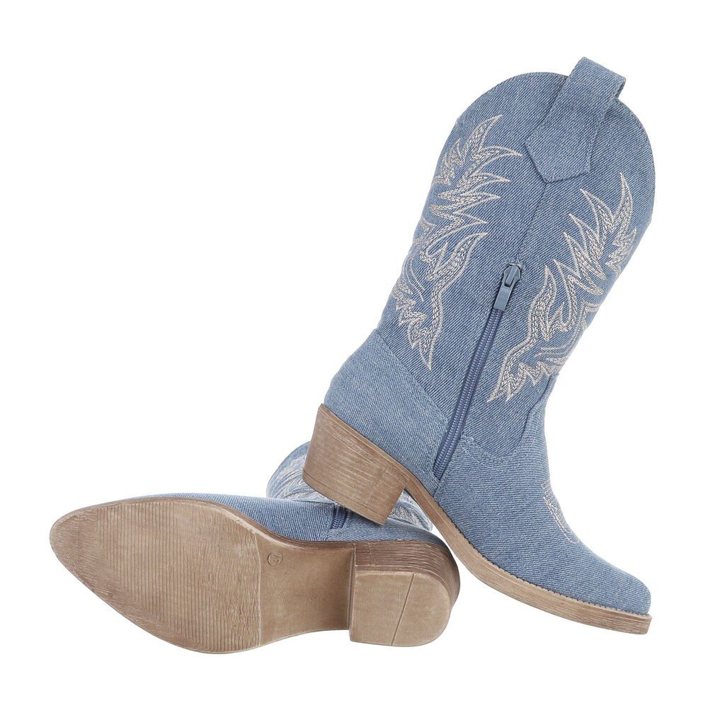 Ital-Design Damen Cowboyboots Western- & Blockabsatz Westernstiefel Western Bikerstiefel in Blau