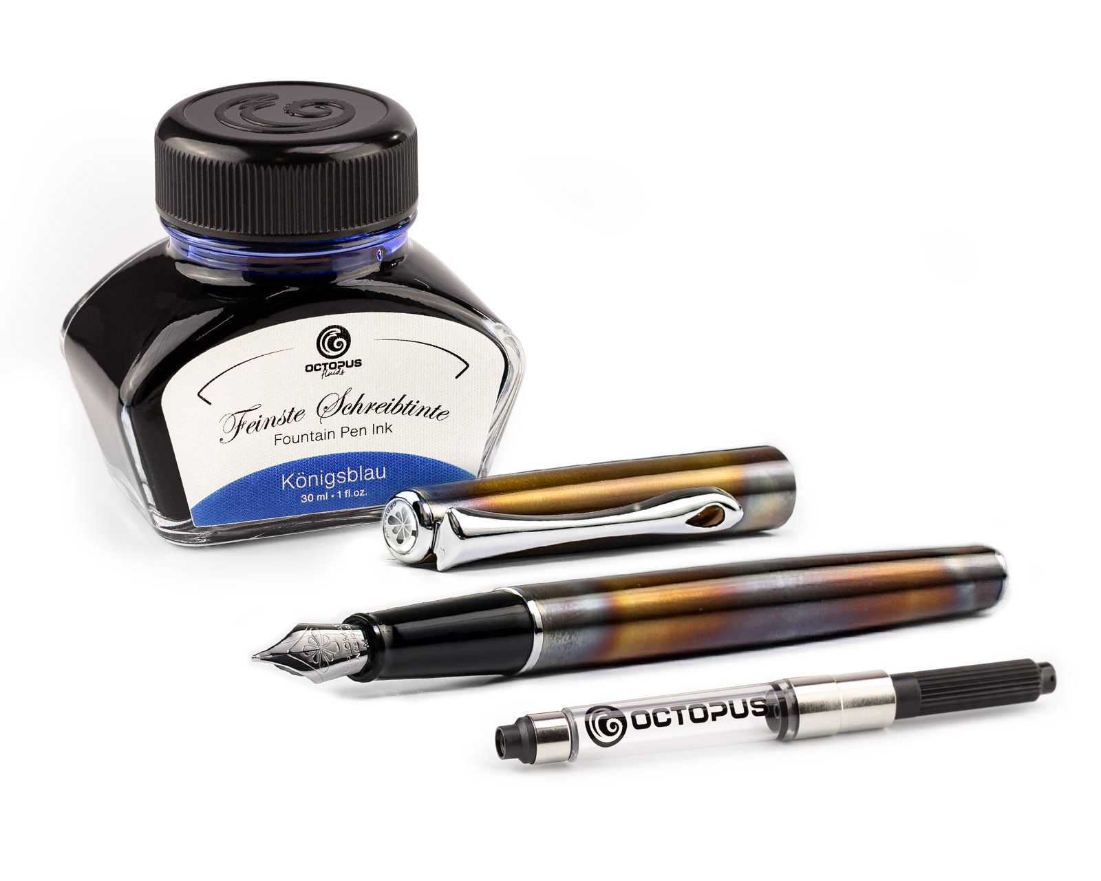 DIPLOMAT Füllhalter Traveller Flame mit Schreibtinte und Konverter, (Spar-Set mit Tintenkonverter und Schreibtinte Königsblau von Octopus Fluids), MADE IN GERMANY