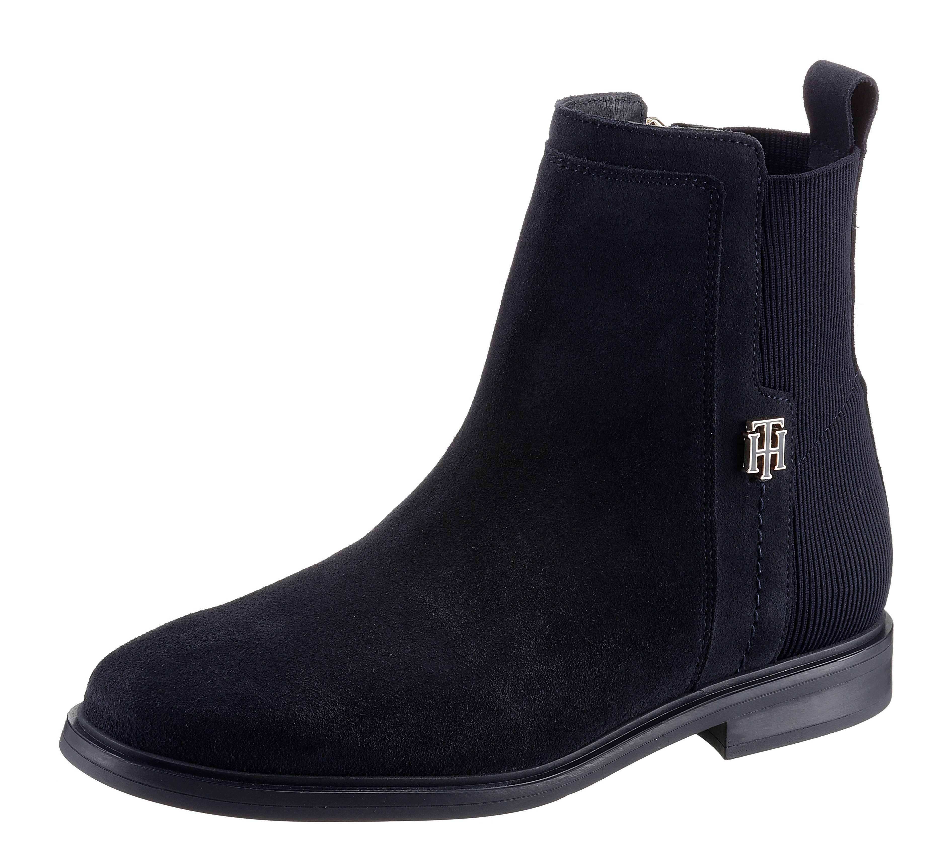 BOOT mit FLAT dunkelblau ESSENTIALS Stiefelette Tommy TH-Labelemblem Hilfiger TH