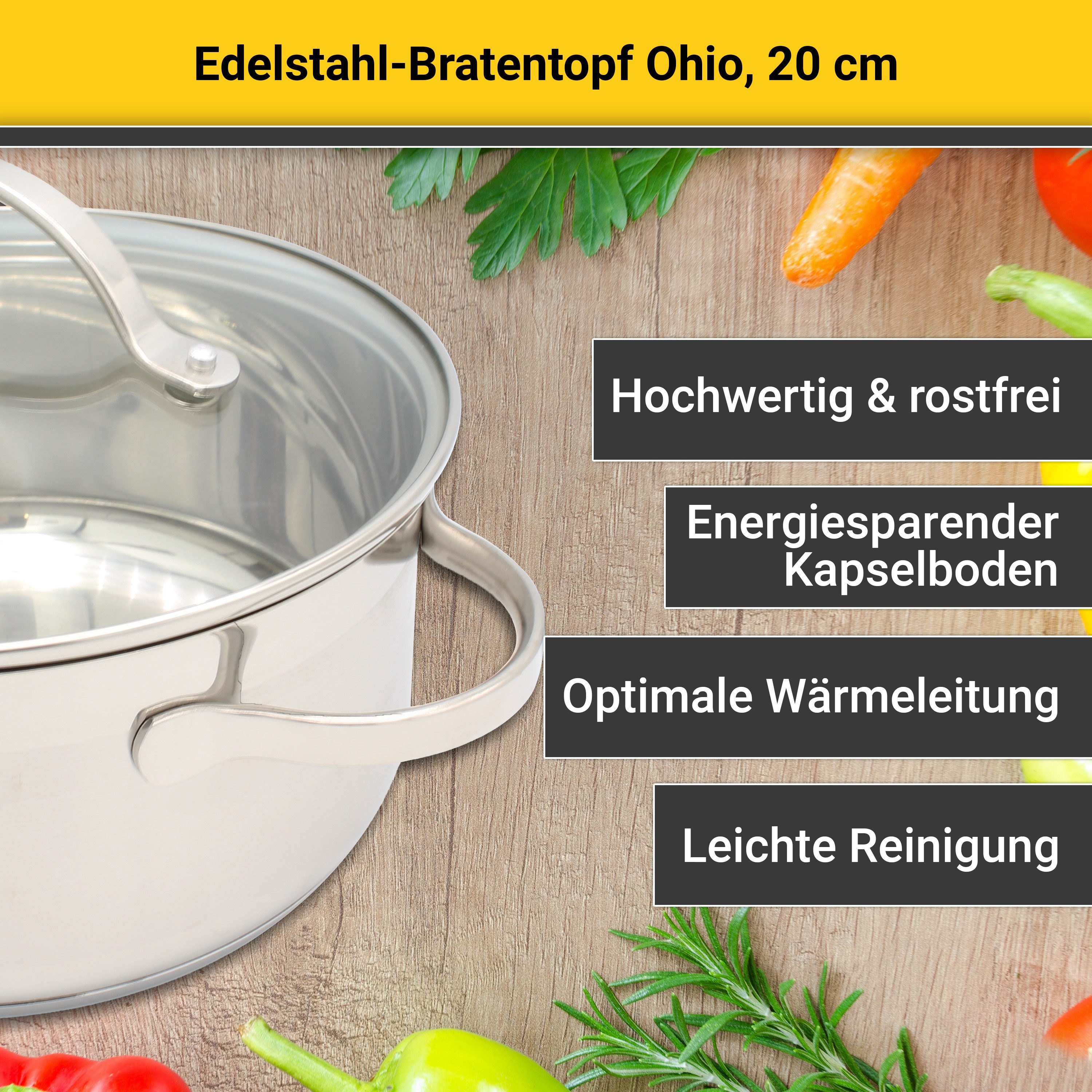 Krüger Bratentopf Ohio, Edelstahl (1-tlg), für Induktions-Kochfelder geeignet