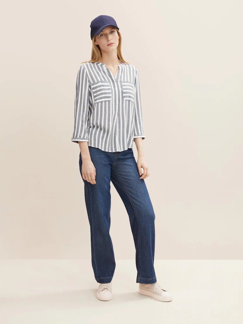 TOM TAILOR Blusenshirt Gestreift 3/4 Arm V-Ausschnitt Tunika blouse striped