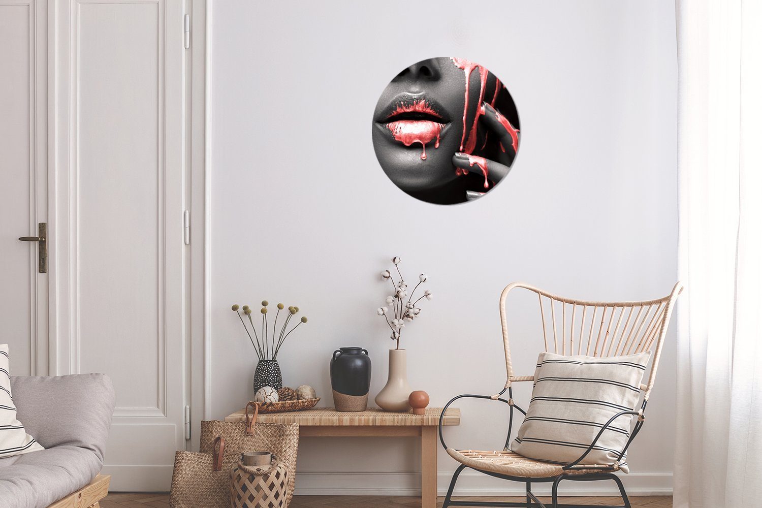 MuchoWow Wandsticker Lippen (1 Rund, Kinderzimmer, Rot - für Wohnzimmer - St), Tapetenaufkleber, Schwarz Tapetenkreis