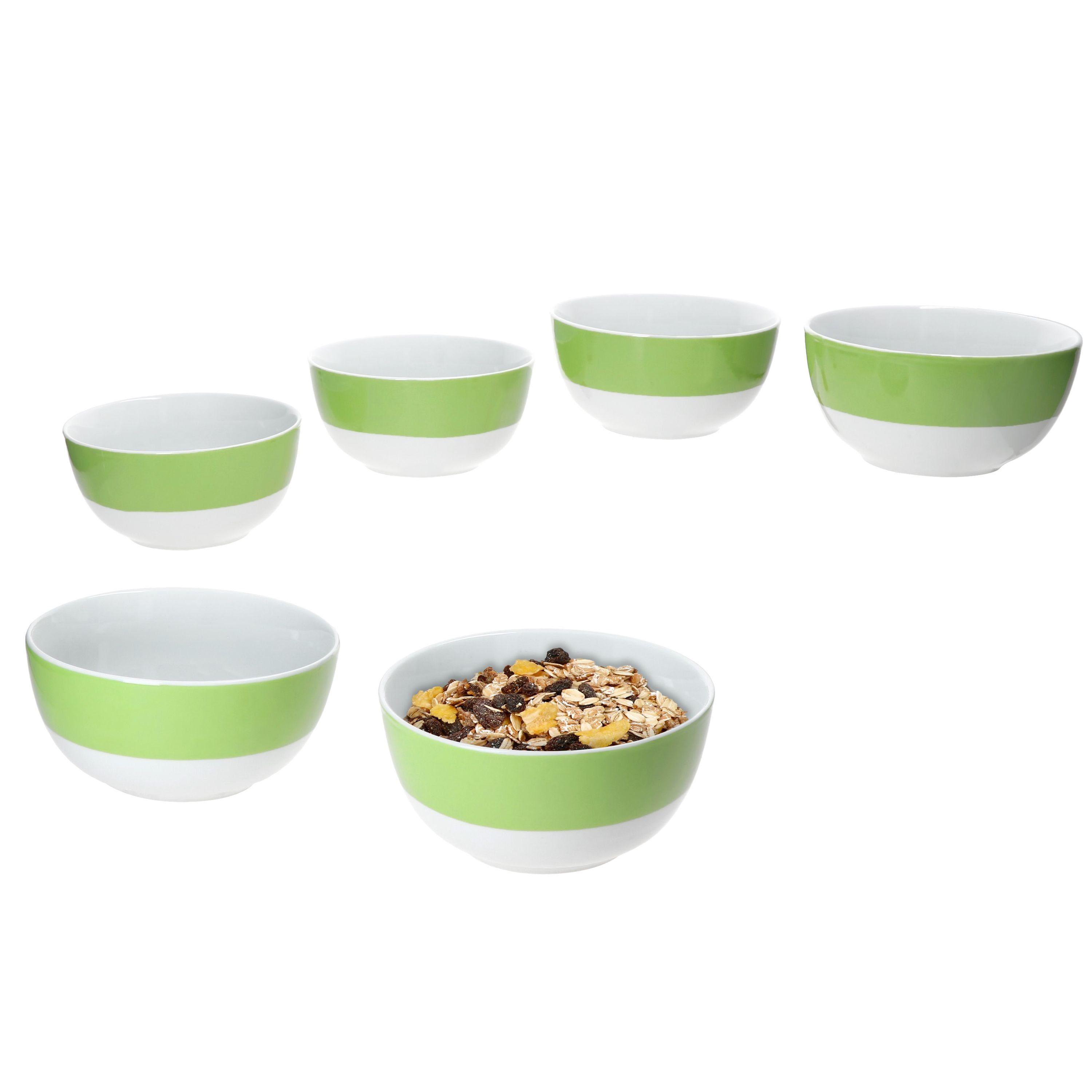 MamboCat Müslischale 6x Variant Grün Schale Ø14,3cm 450ml Porzellan 6 Personen Müsli, Porzellan