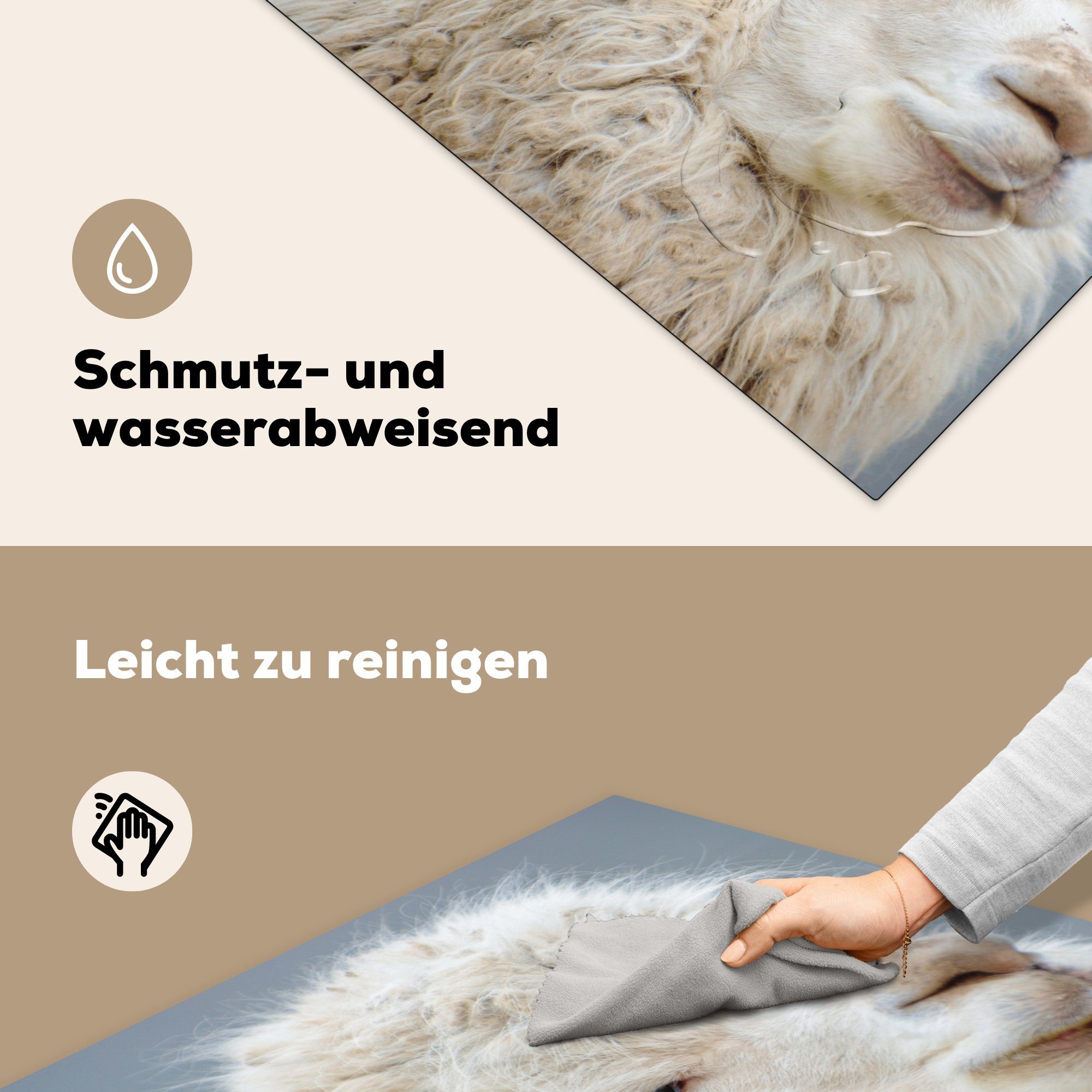 MuchoWow Herdblende-/Abdeckplatte Alpaka Tiere, Arbeitsplatte Vinyl, tlg), Ceranfeldabdeckung, (1 Grau küche 78x78 cm, für - 