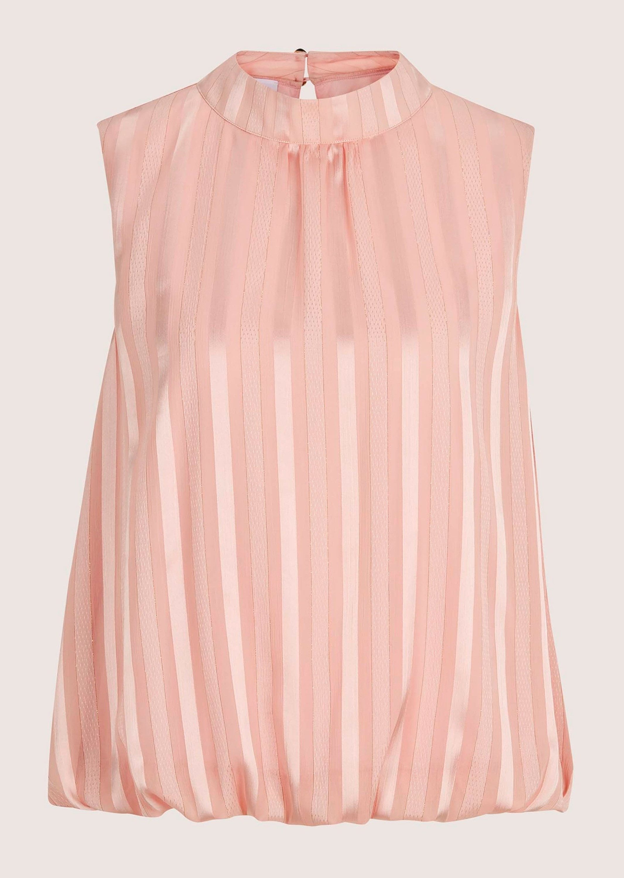 MADELEINE Kurzarmbluse Elegante ärmellose Bluse Streifenmuster mit Stehkragen und Gummizug