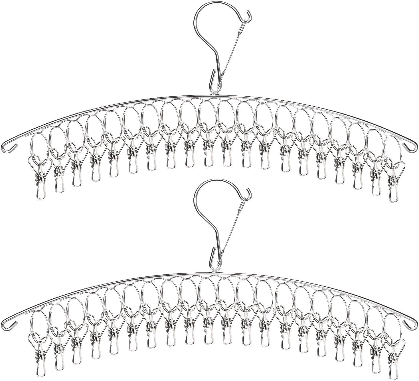 FELIXLEO Sockenklammer Rayong 2er Set Edelstahl Sockentrockner Wäschespinne mit 40 Clips