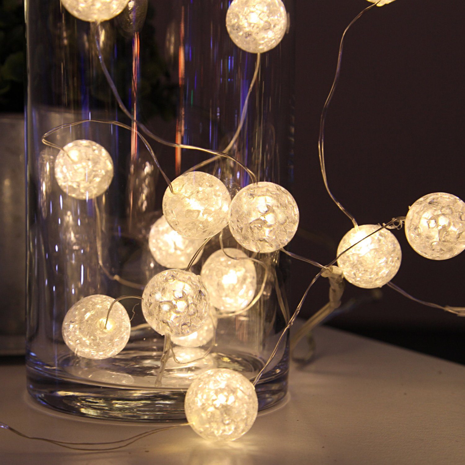 STAR TRADING LED-Lichterkette LED Lichterkette Kugeln 15 leuchtende Bälle Eisglas Bruchglas Optik, 15-flammig