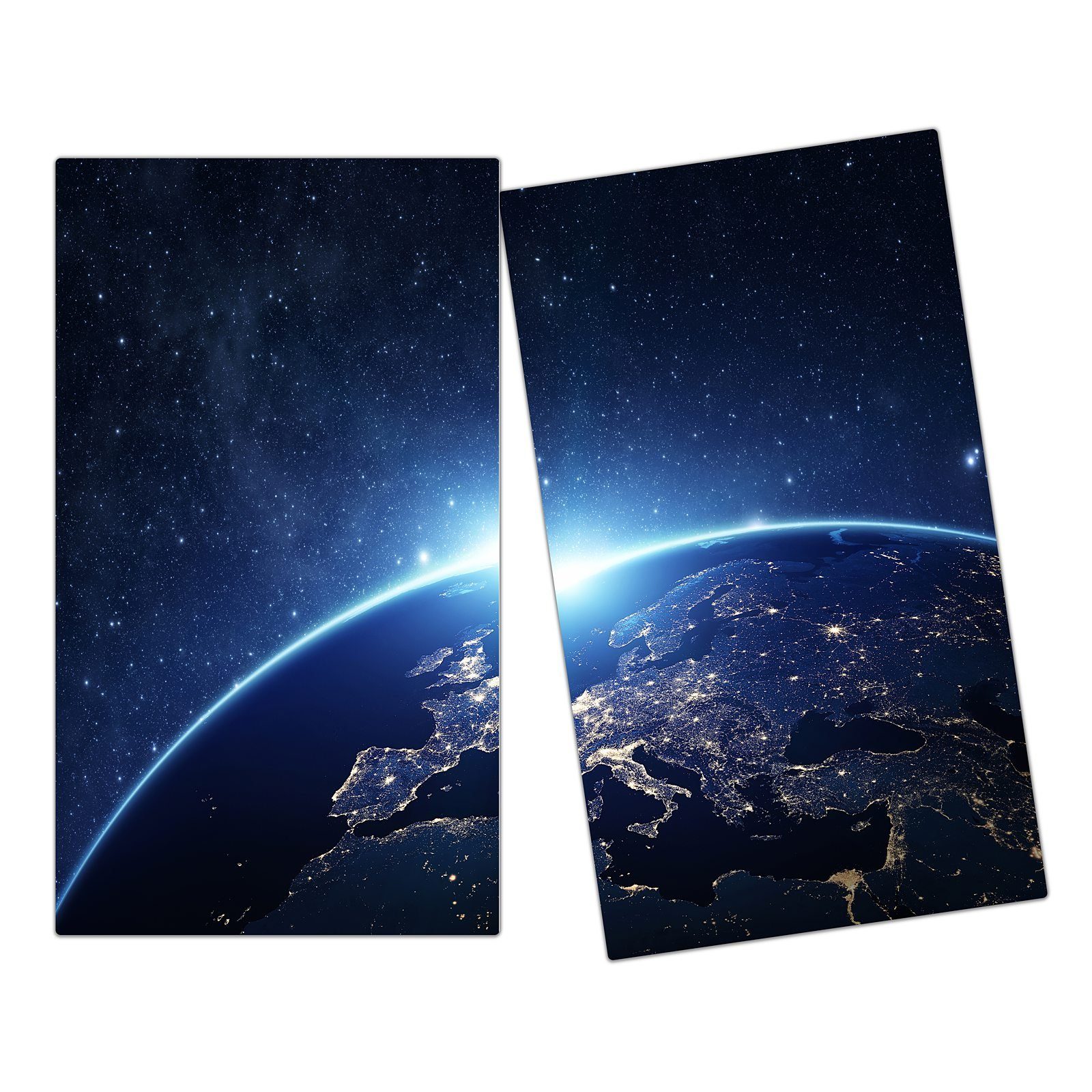 Primedeco Herd-Abdeckplatte Herdabdeckplatte Spritzschutz aus Glas Planet Erde in der Nacht, Glas, (2 tlg) | Herdabdeckplatten