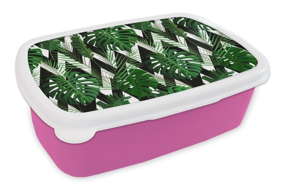 Weiß - Brotdose (2-tlg), Kinder, Kunststoff - Muster, Kunststoff, und Brotbox rosa Lunchbox MuchoWow für Monstera Snackbox, Mädchen, Erwachsene, Schwarz