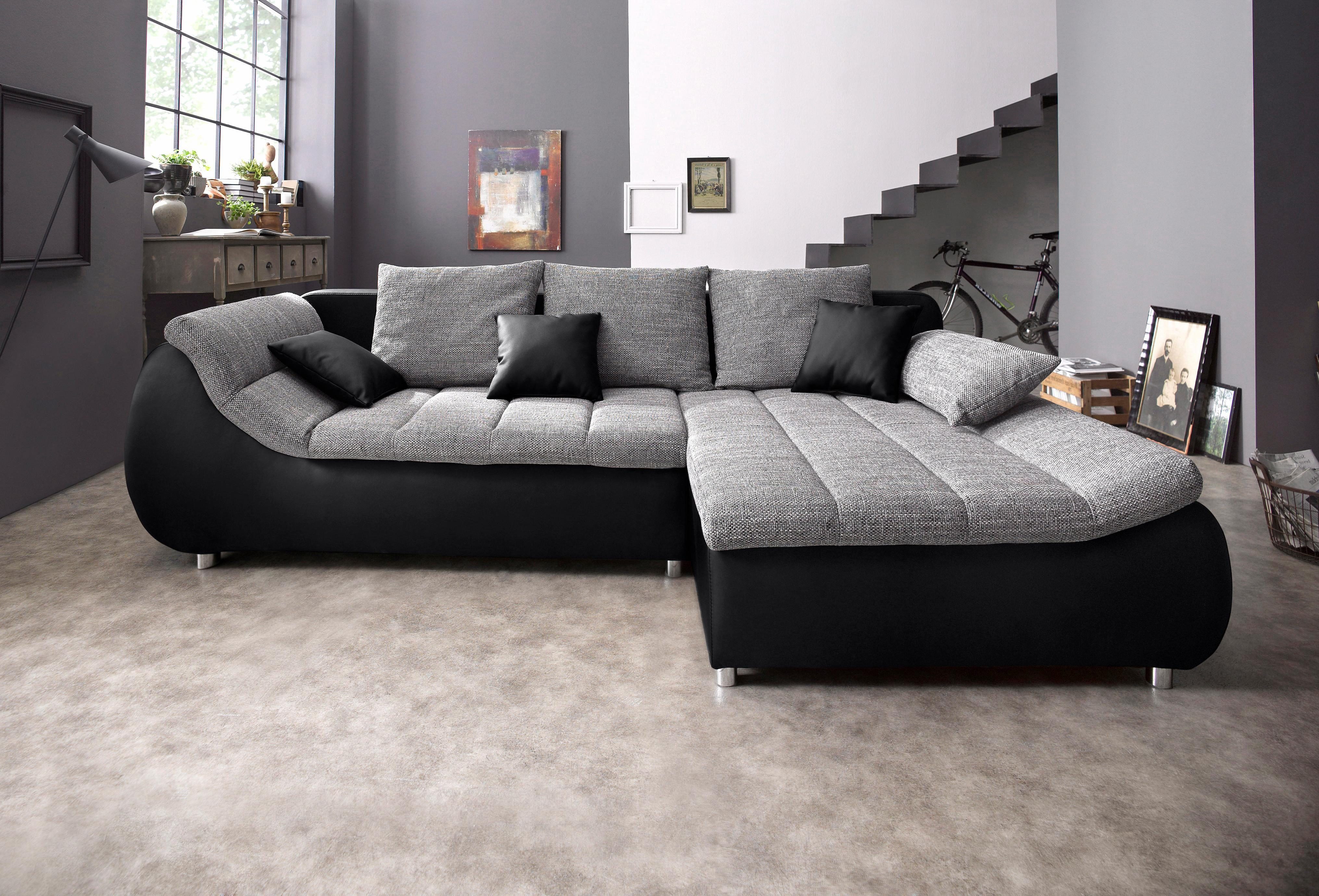 INOSIGN Ecksofa Imola elegant und bequem, aktuelle Steppung im Sitz, L-Form, wahlweise mit Bettfunktion