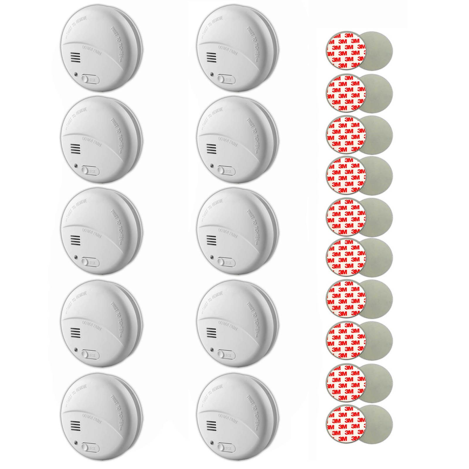 HEITECH 10x Rauchwarnmelder Feuermelder Brandmelder Magnetpad Детектор дыма (85dB Inkl. 9V Batterie + 3M Magnet Klebepad)